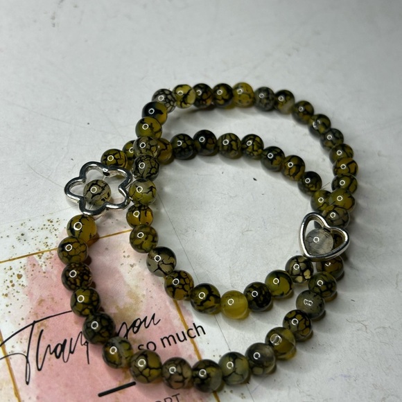 Yellow Dragon Vein Agate Bracelet Set - Picture 2 of 2
